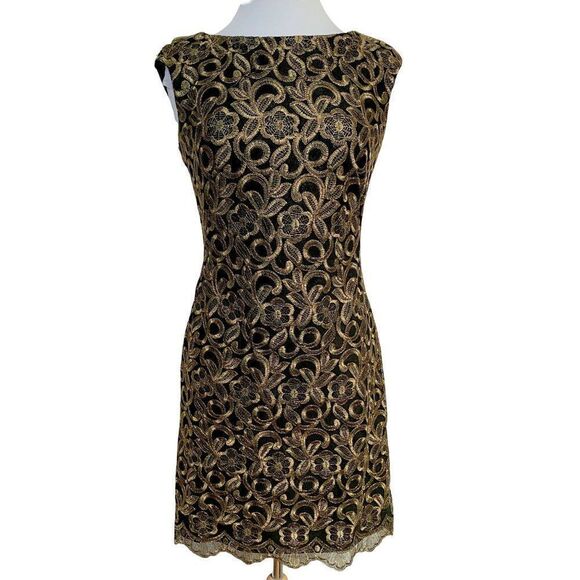 Lauren Ralph Lauren Sz 6 Metallic Lace Floral Overlay Special Occasion Dress - Picture 1 of 6